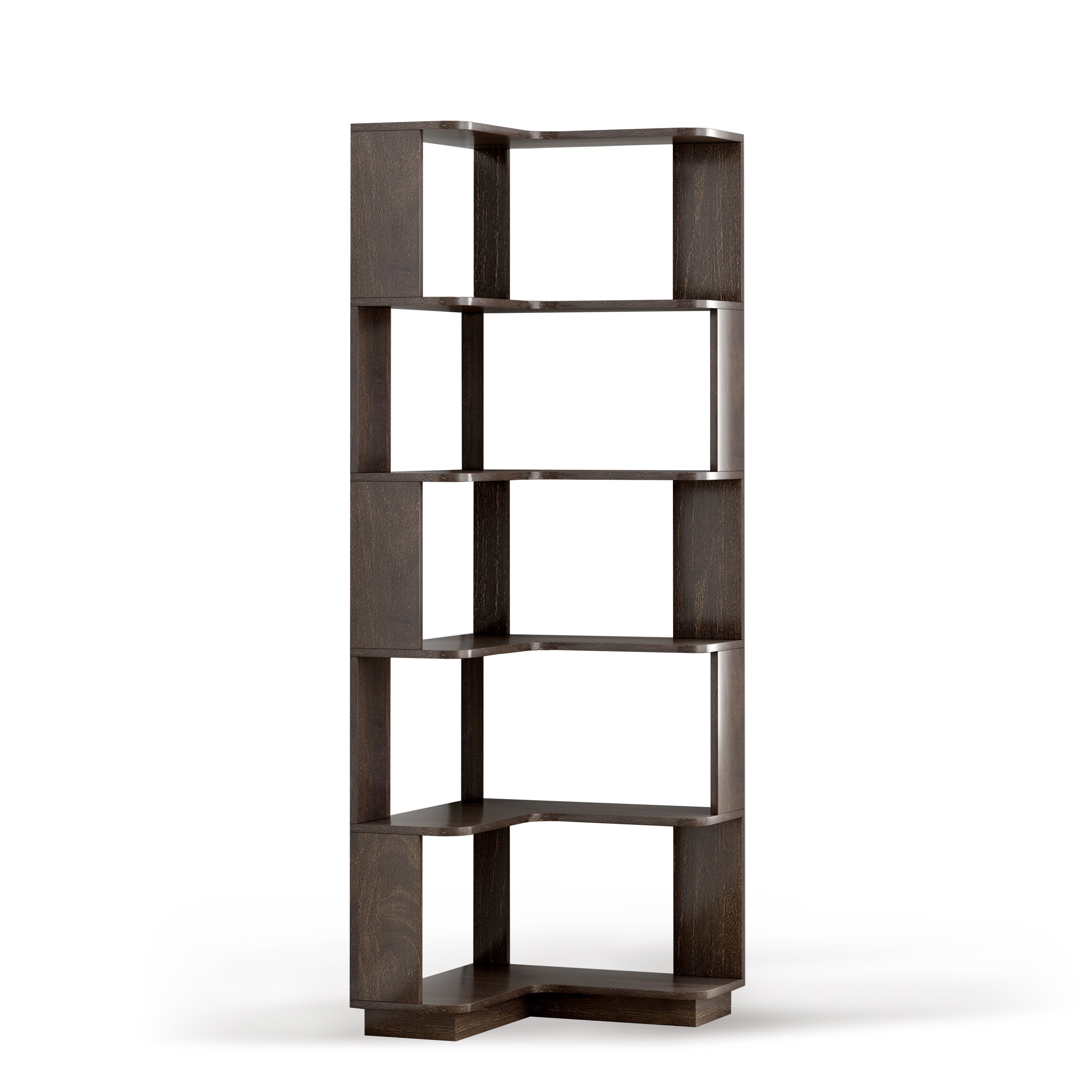Bookshelf, 6 Shelves, L-Shaped, 64.6 in Tall, Dark Brown
