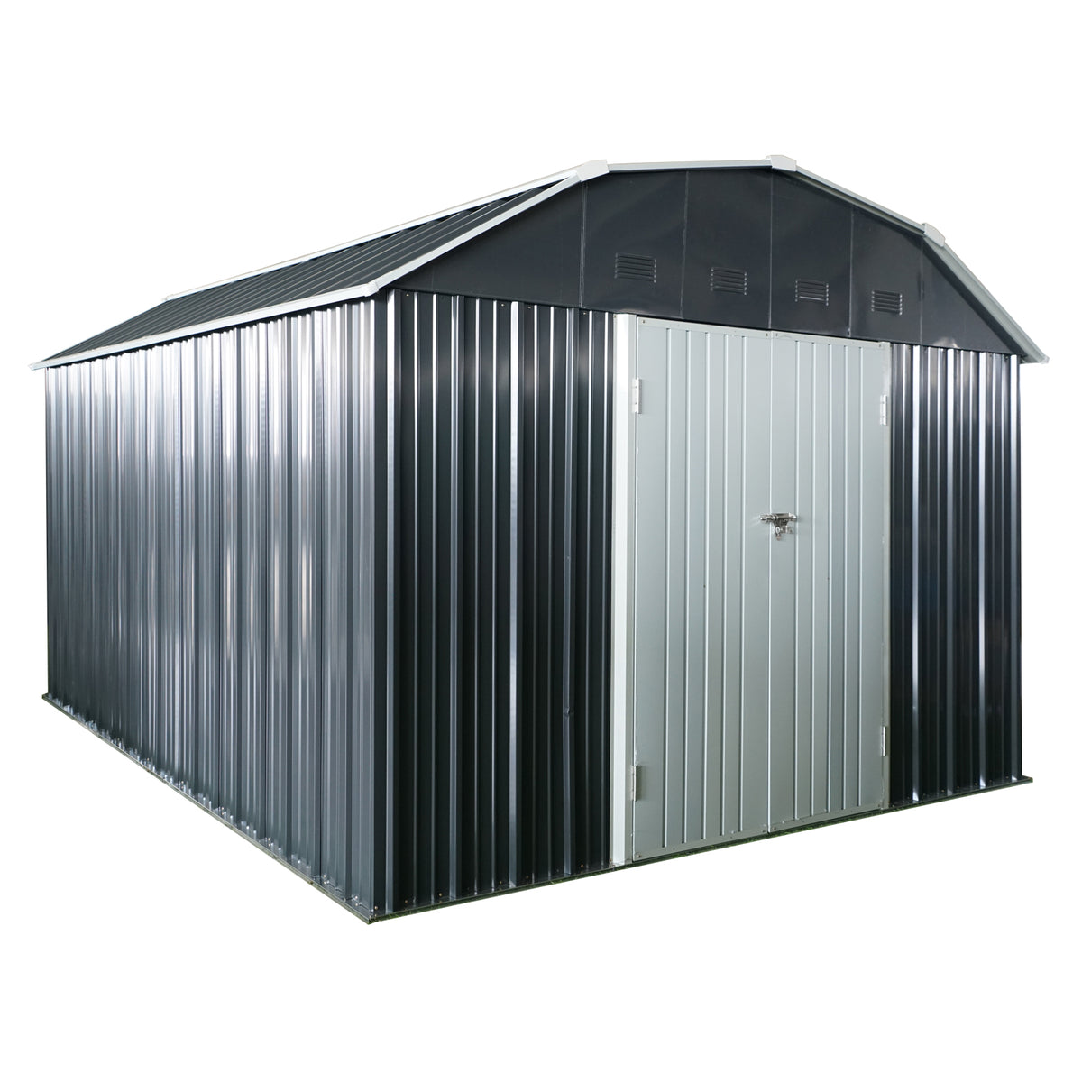 10x12 ft Black Metal Storage Shed with Lockable Doors