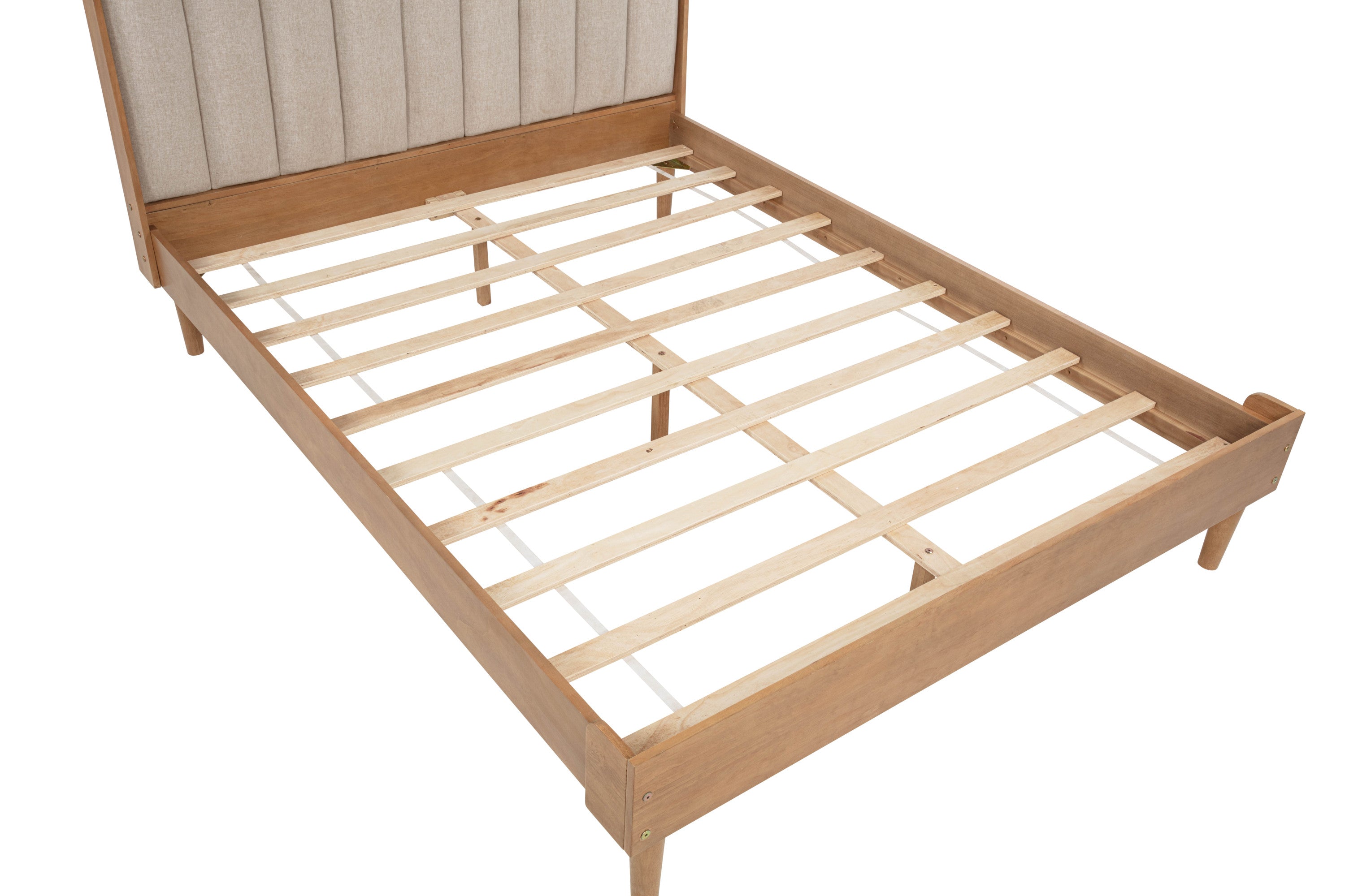 Detail of the slat platform showing the central support beam and center legs under the frame