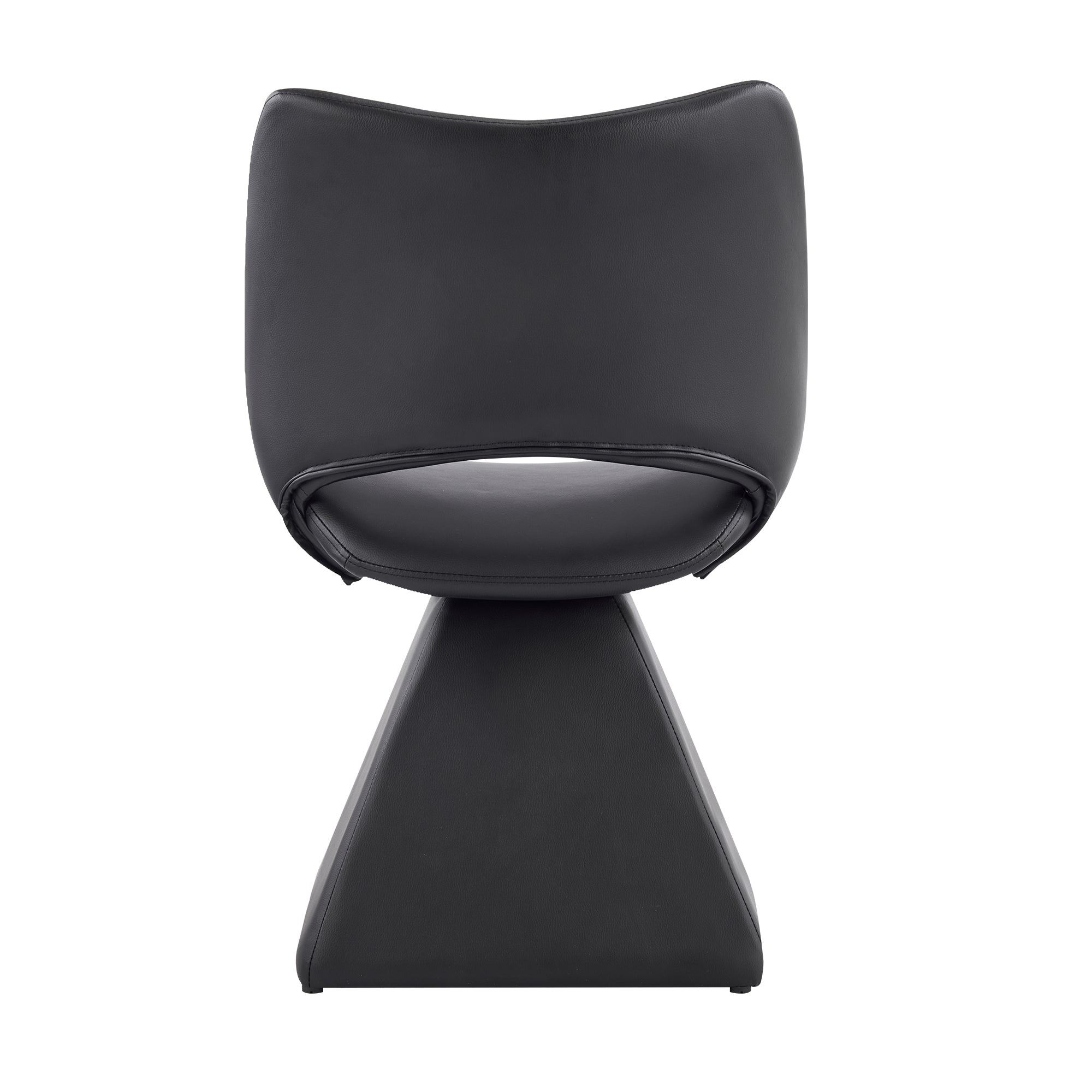 Modern Swivel Dining Chair, Black Vegan Leather High Back