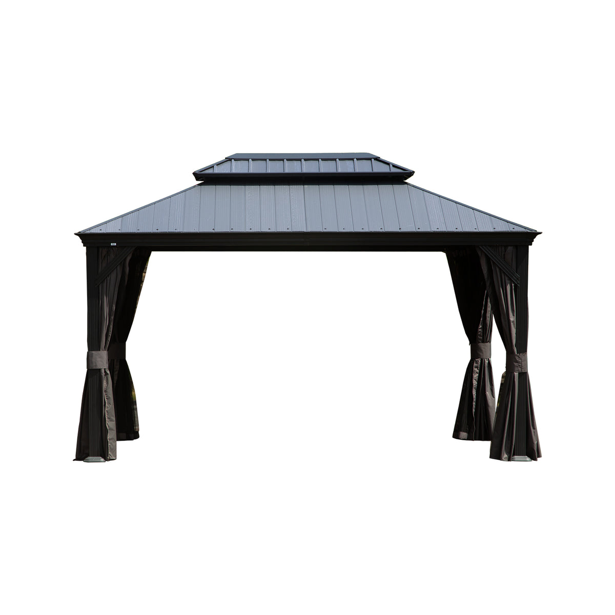 12x16 ft Dark Gray Metal Hardtop Gazebo with Netting and Curtains