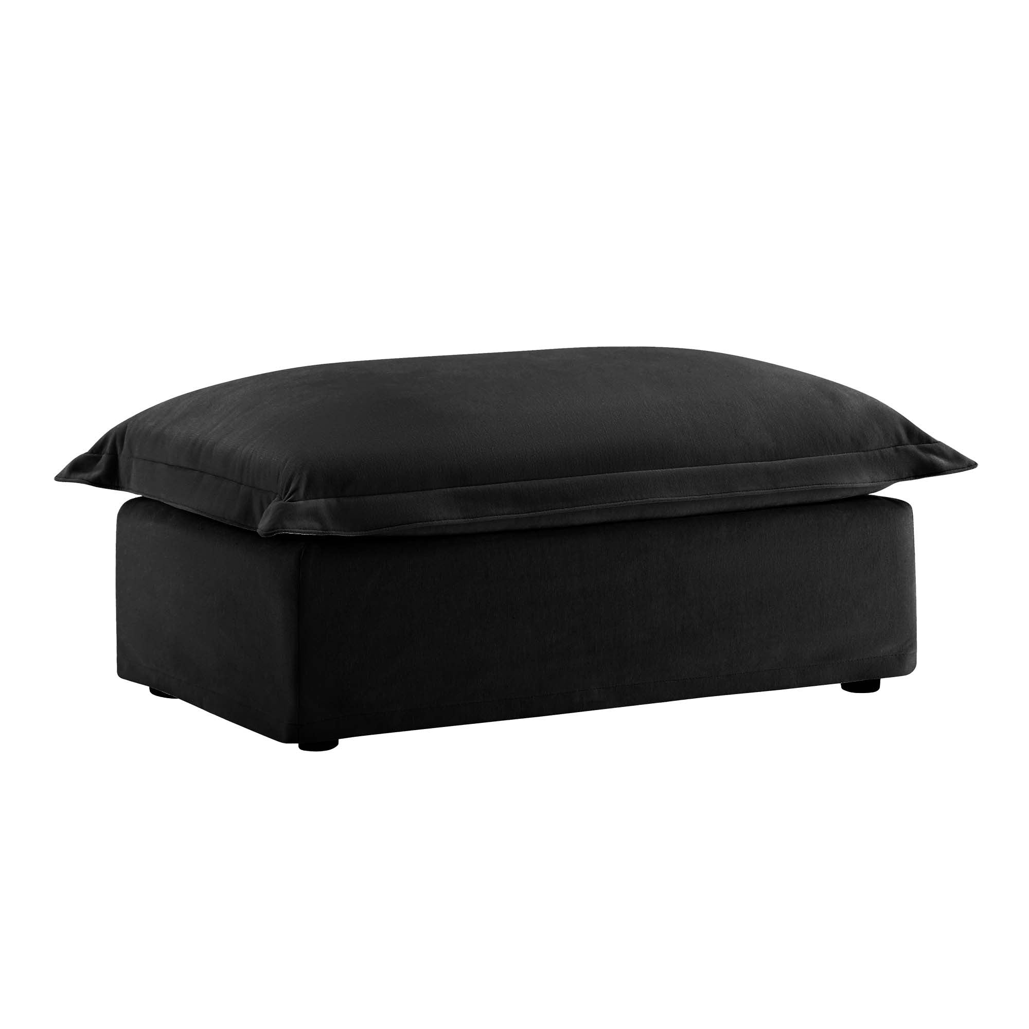 Fluffy Ottoman in Chenille Black #Fabric_Chenille Black