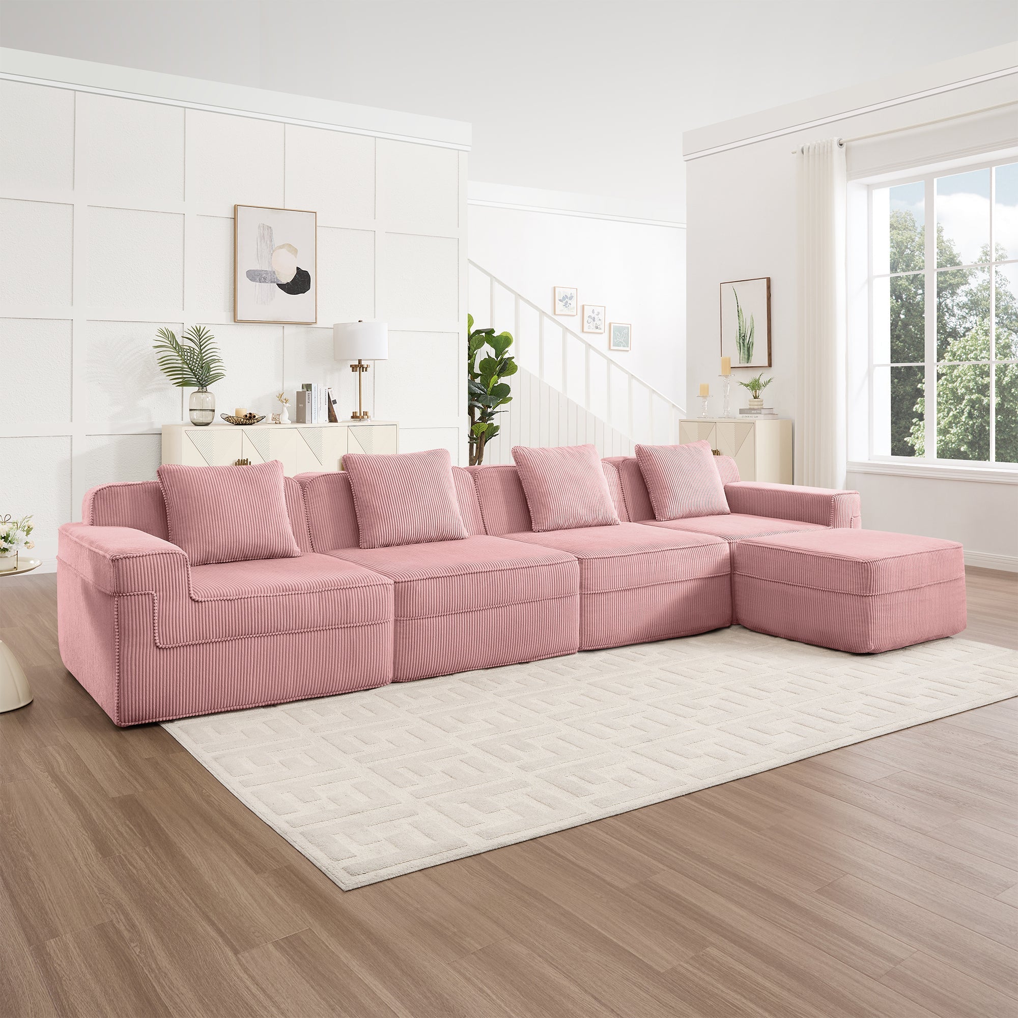 Hudson 4-Seat Boneless Couch in Pink #OttOnly_1 #Color_Pink