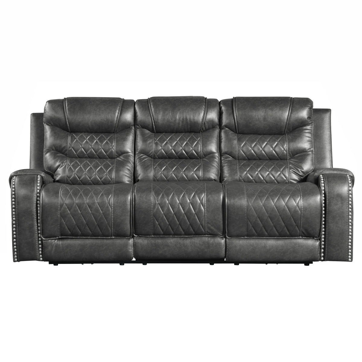 Gray Vegan Leather Power Reclining Sofa, USB Charging, 86.5 in Wide