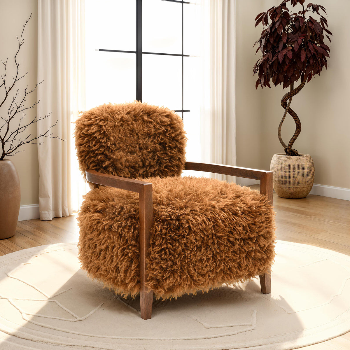 Camel Plush Accent Chair, 28 in Wide