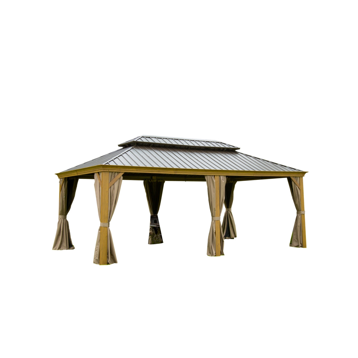 14x20 ft Wood Grain Finish Aluminum Double Roof Hardtop Gazebo