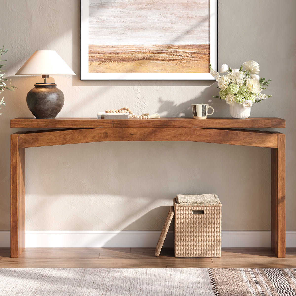 Walnut Entryway Console Table, 62.2 in Wide
