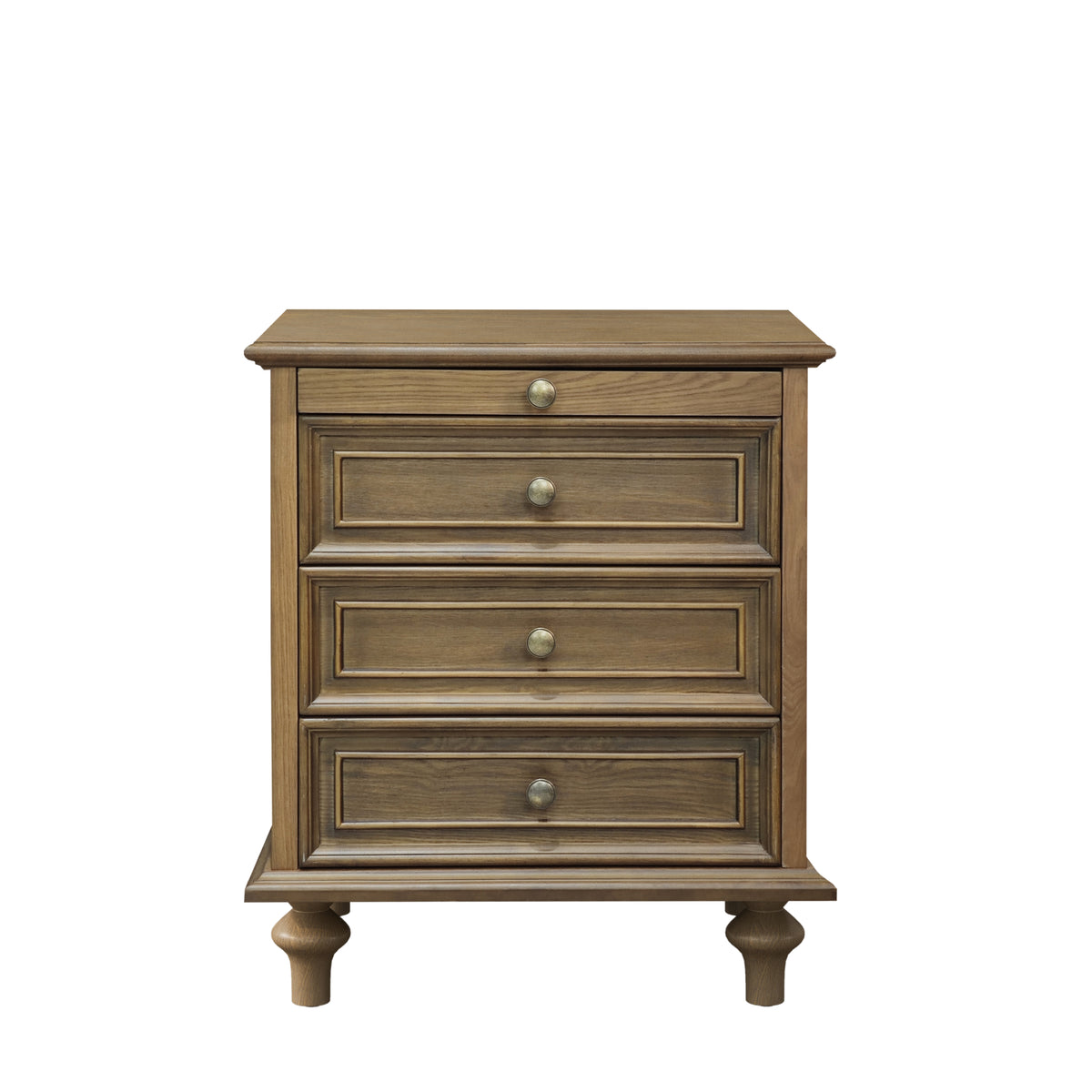 Light Brown Solid Pine and Ash Farmhouse 3-Drawer Nightstand with Pull-Out Tray