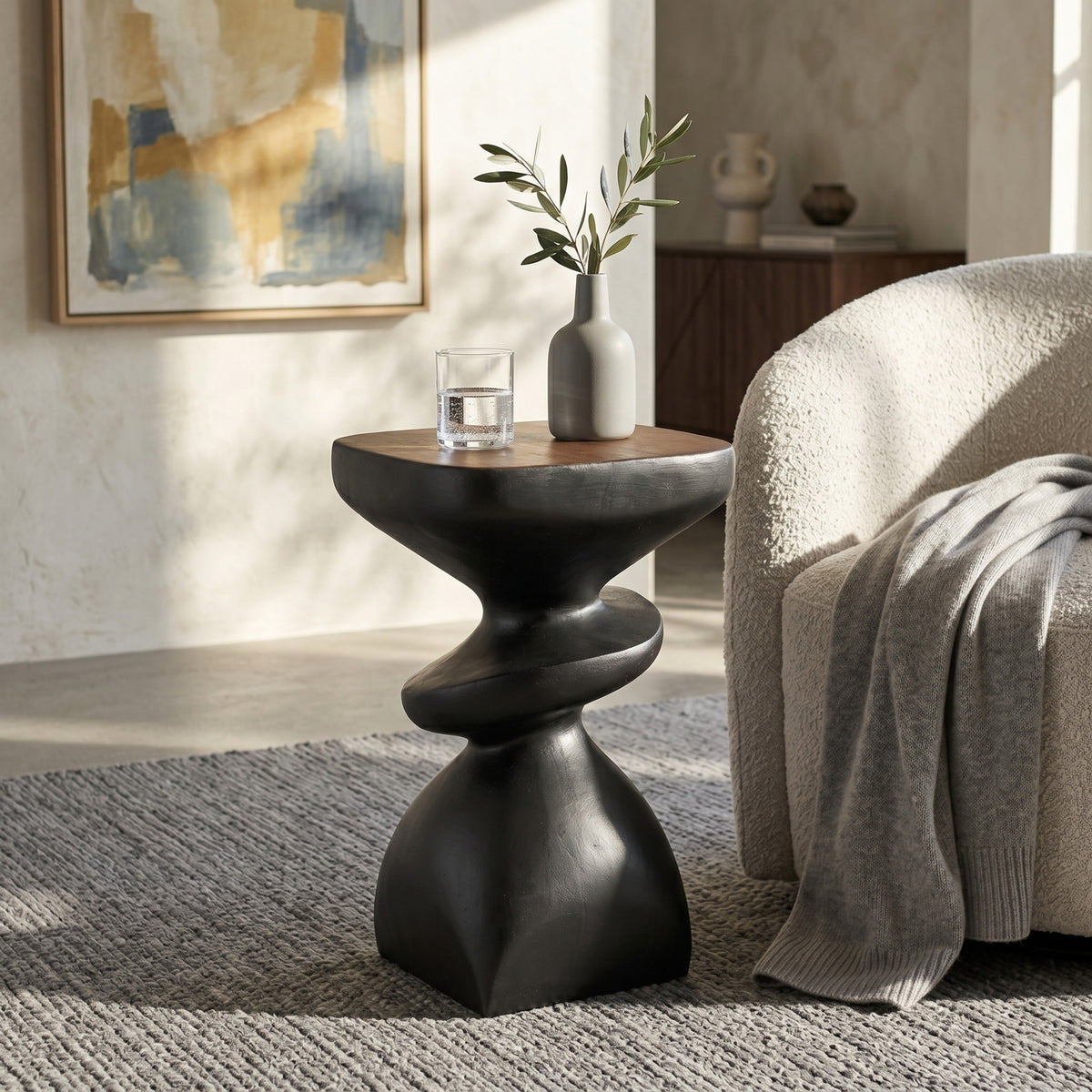 Black Outdoor Side Table, 20.9 in Tall