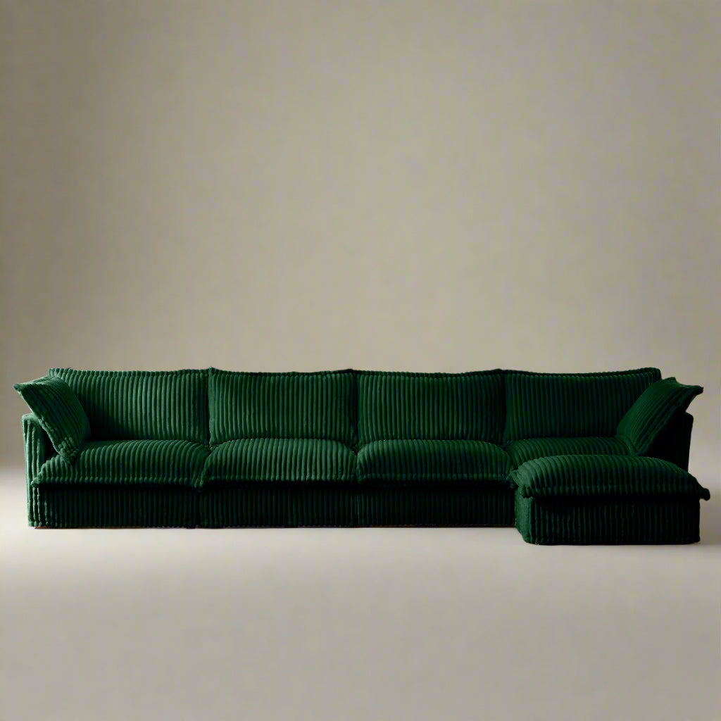 Fluffy 4-Seat Modular Sofa in Corduroy Emerald with 1 ottoman #OttOnly_1 #Fabric_Corduroy Emerald