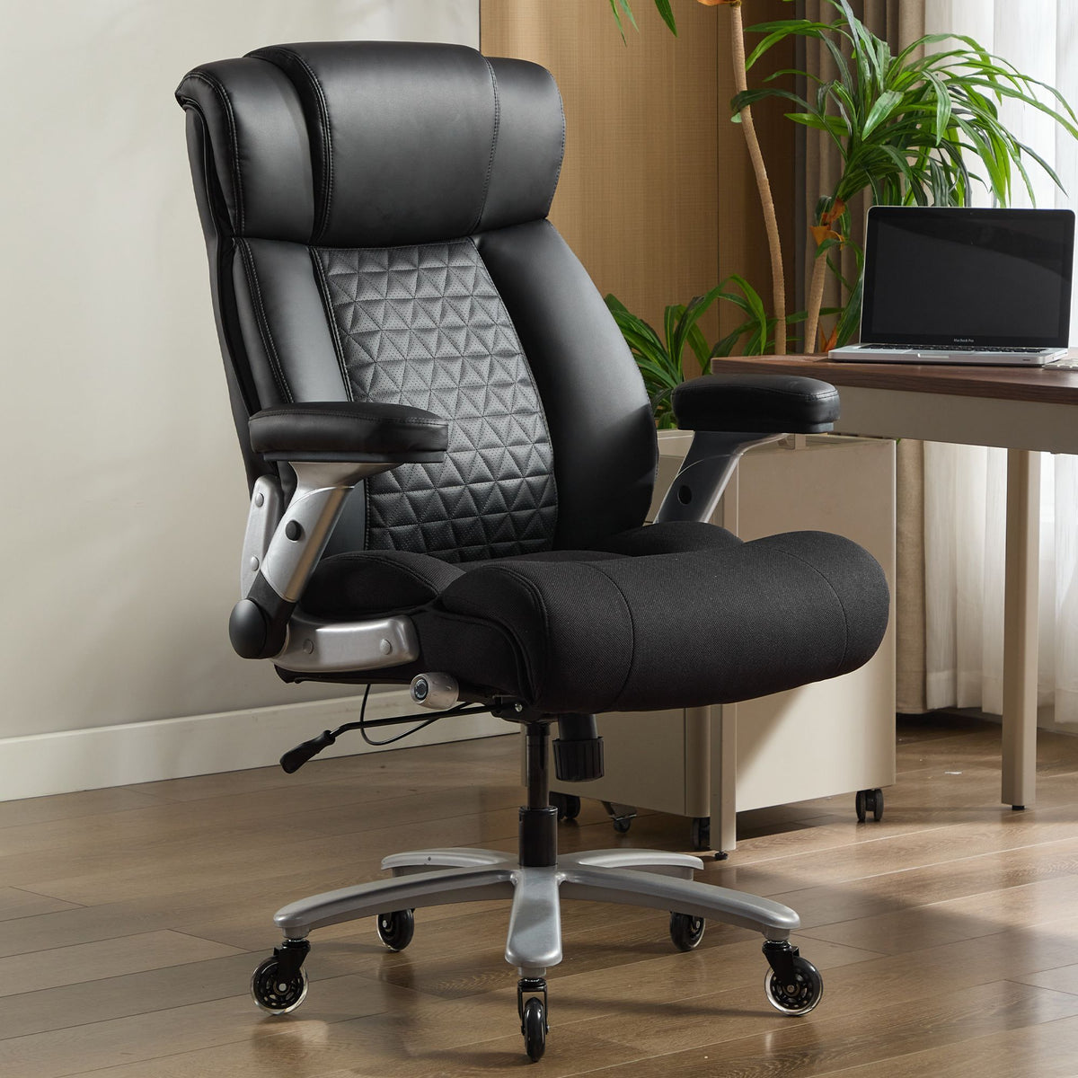 Black Fabric Office Chair, Height Adjustable, Reclining, 500 lb