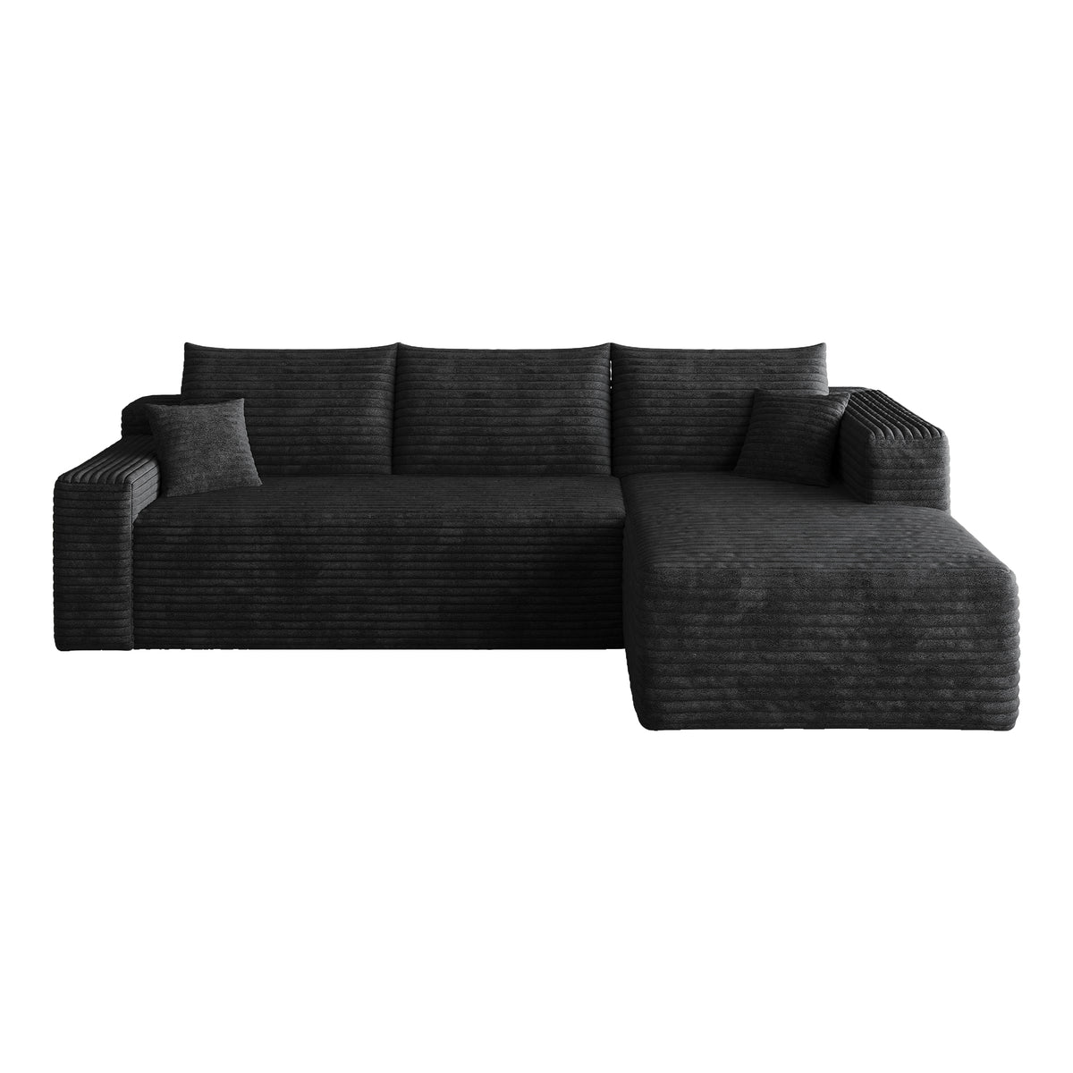 Black Corduroy L-Shaped Sectional Couch, No Assembly, 94.1 in Wide