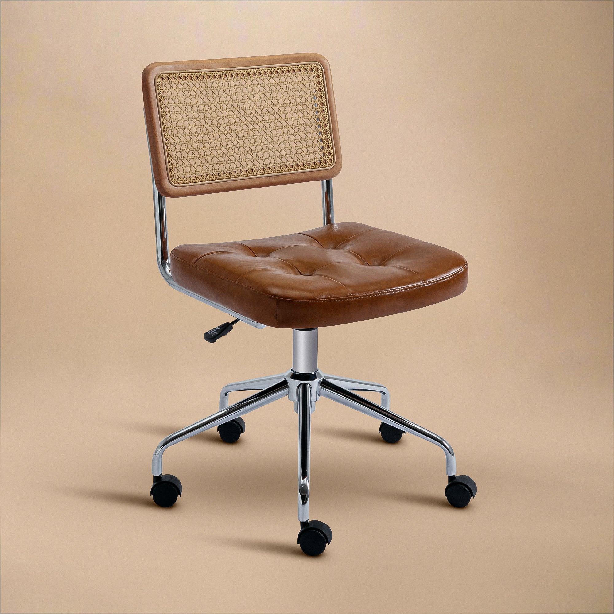 Mid Century Modern Desk Chair – Vegan Leather & Stainless Steel