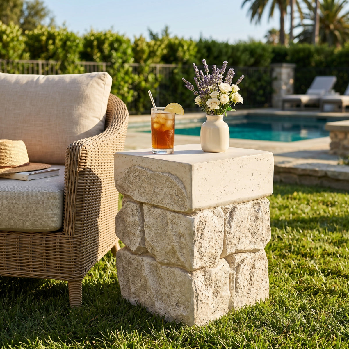 Beige Square Outdoor Side Table