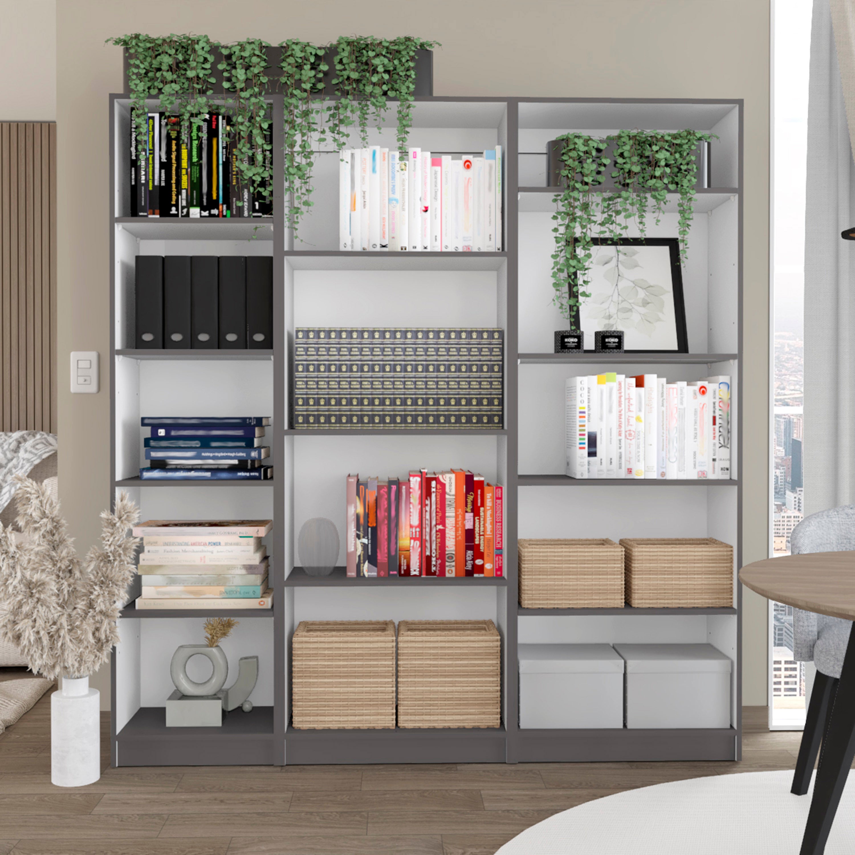 Modern Bookcase, 14 Shelves, 71.1 in Tall