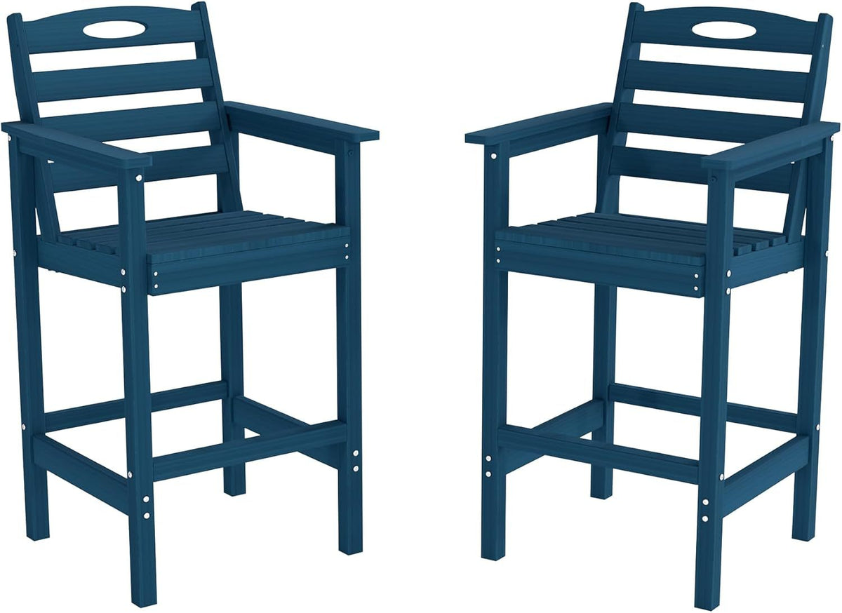 Navy Blue HDPE Outdoor Bar Stool, Set of 2