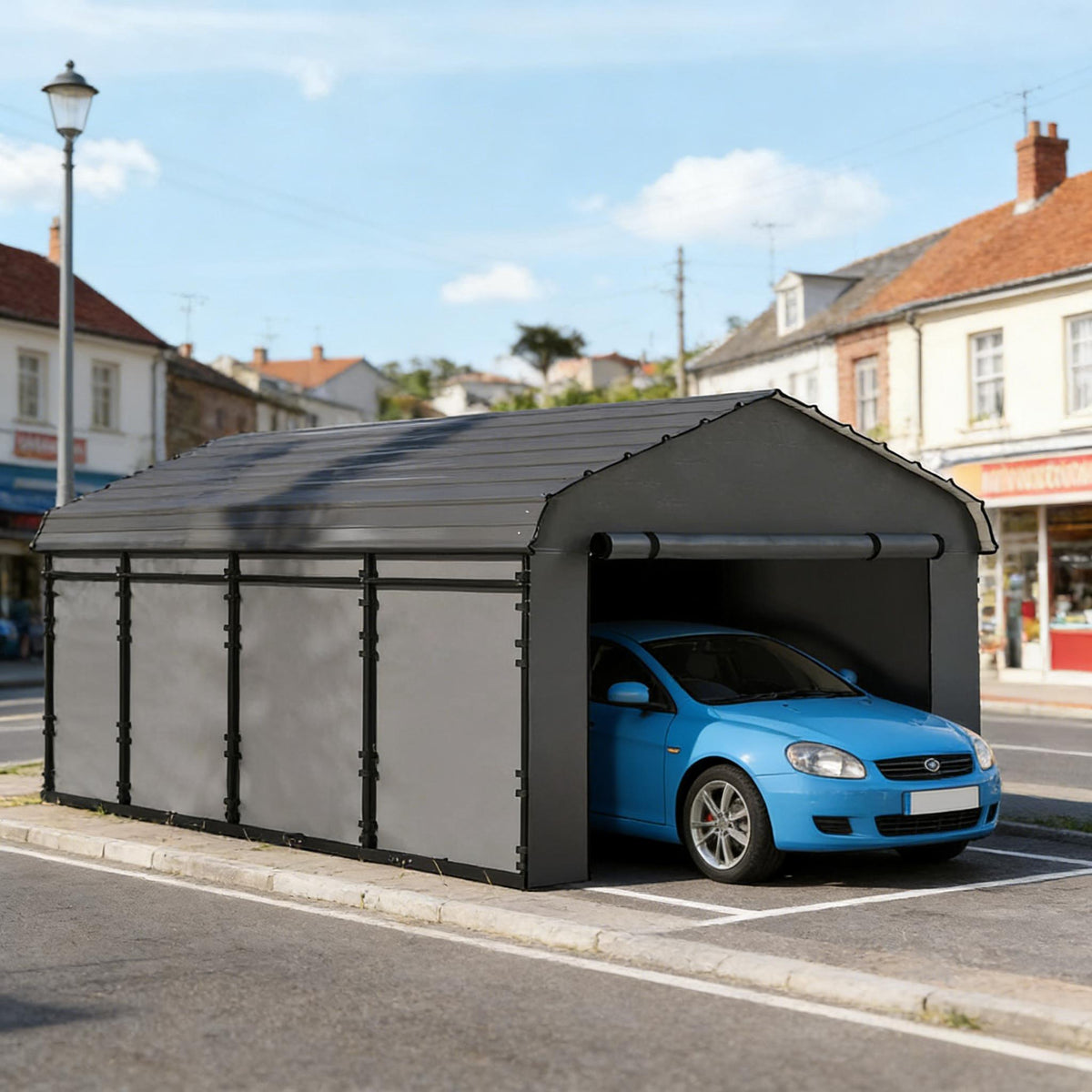 Dark Gray Metal Carport, 12x19.8 ft