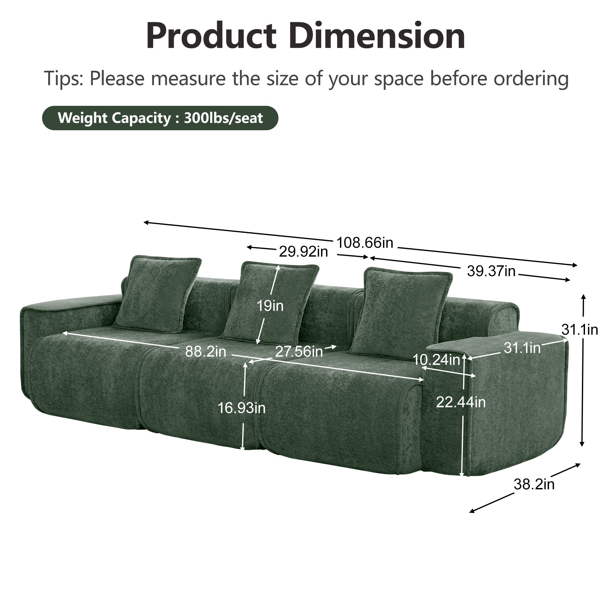 Seneca 3-Seat Boneless Couch in Olive #OttOnly_0 #Color_Olive