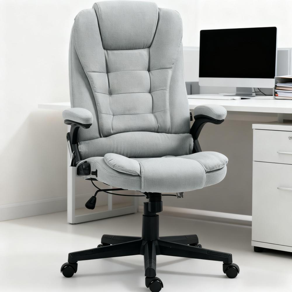 Light Gray Fabric Office Chair, Massage, Reclining, 264 lb