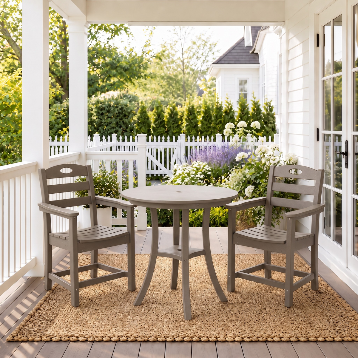 Brown HDPE 3-Piece Bistro Set with Umbrella Hole