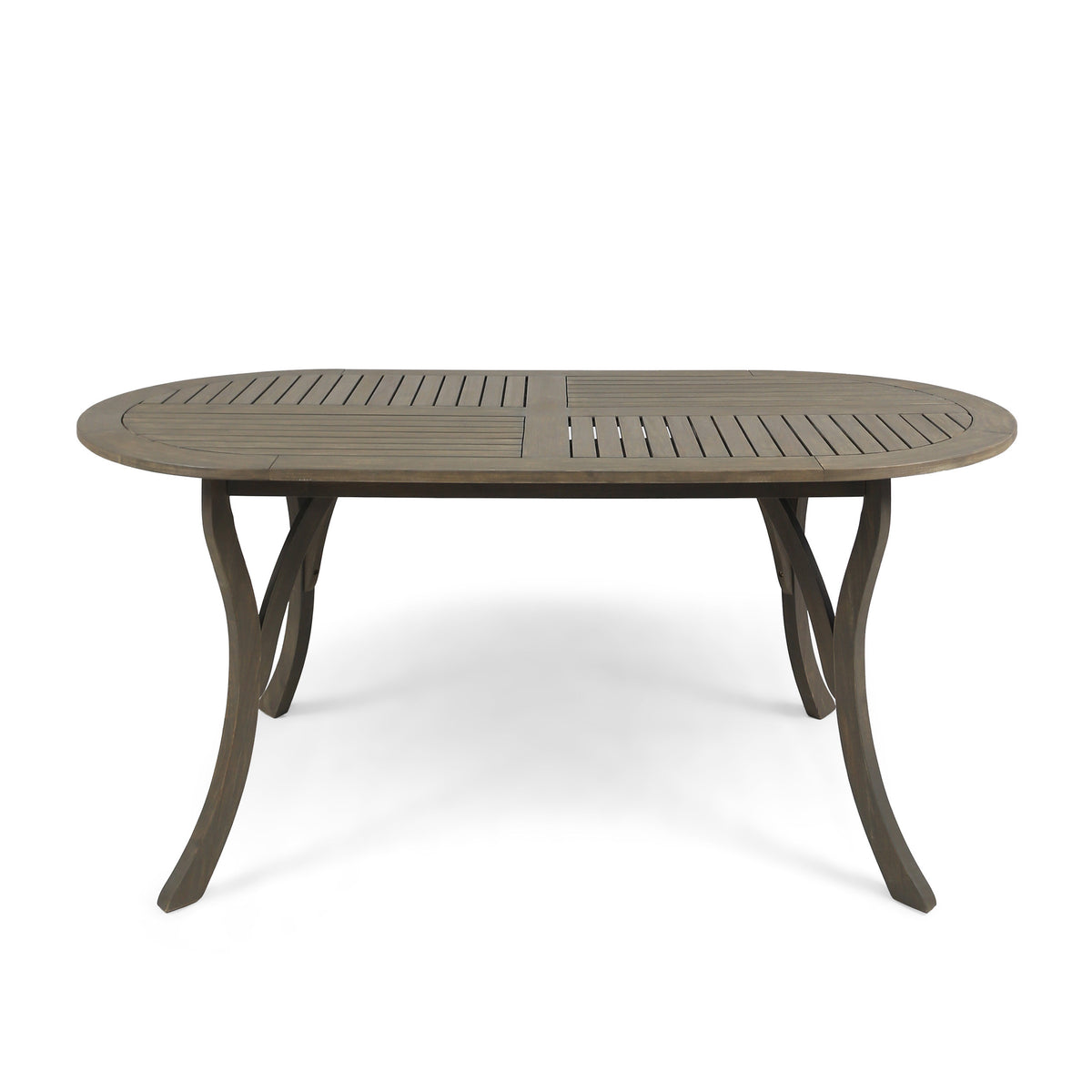 Gray Solid Wood Oval Outdoor Dining Table, 70 in Wide
