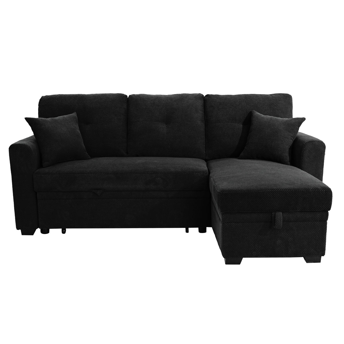 Black Sleeper Sectional with Chaise, 71 in Wide
