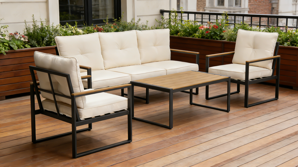 Dark Gray Metal Outdoor Sofa Set for 5