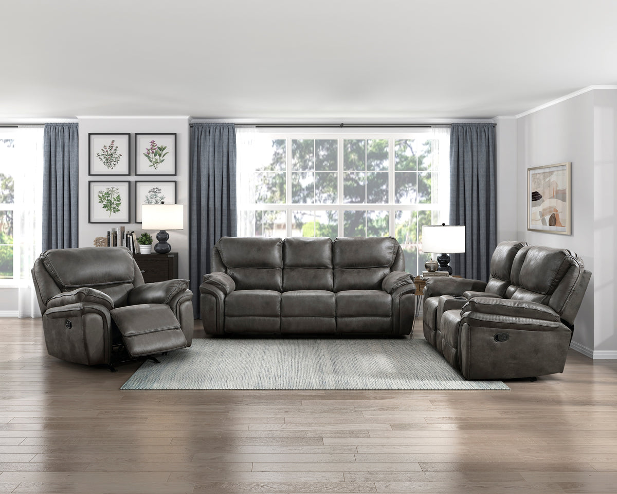 Gray Microfiber Reclining 3-Piece Living Room Set