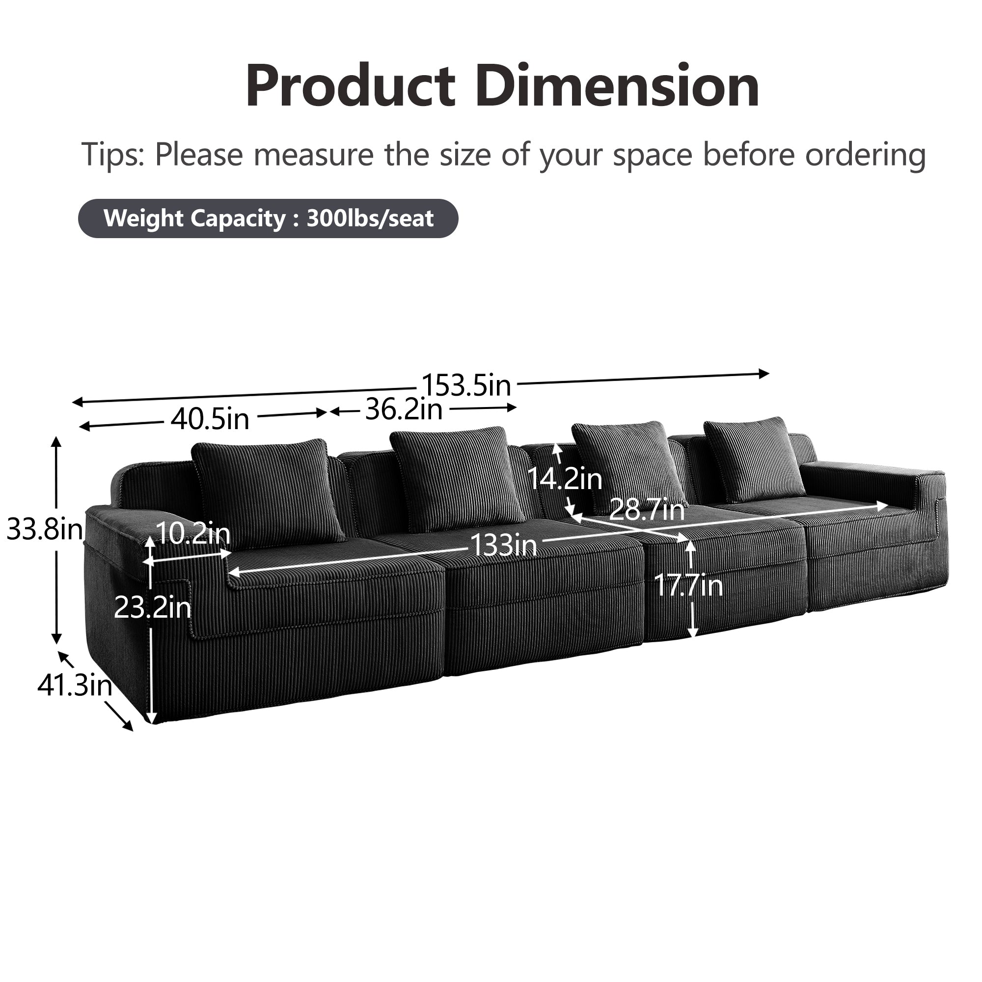 Hudson 4-Seat Boneless Couch in Black #OttOnly_0 #Color_Black