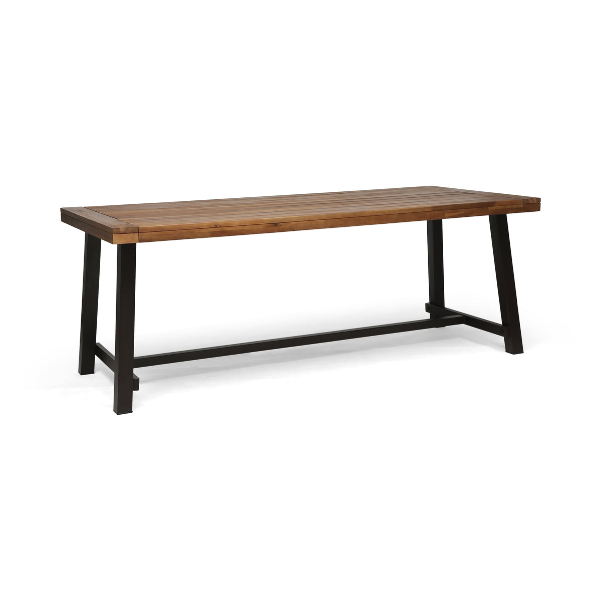 Teak Finish Wood Outdoor Dining Table, 79 in Wide