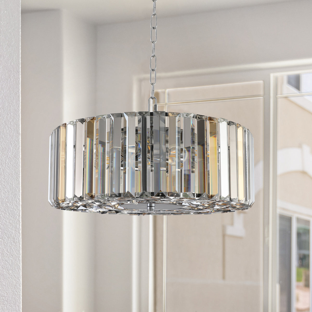 Chandelier, 4-Light Adjustable Height, K9 Crystal Shade, Clear Finish
