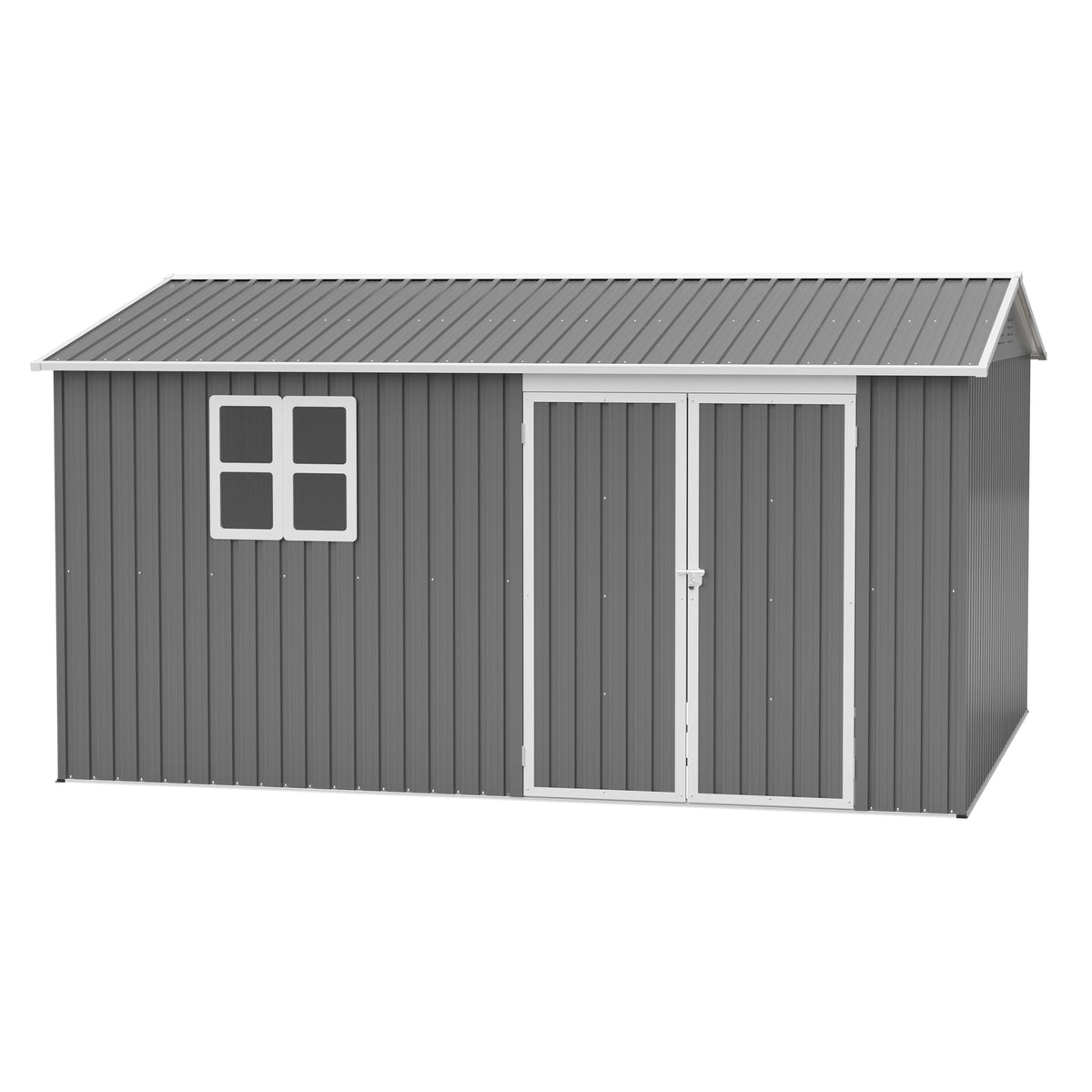 10x12 ft Gray Metal Storage Shed with Lockable Doors