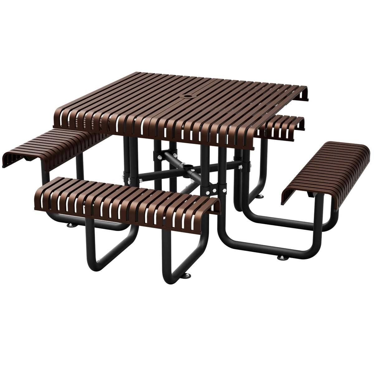 Brown Metal Picnic Table with Umbrella Hole, 80.7 in Wide
