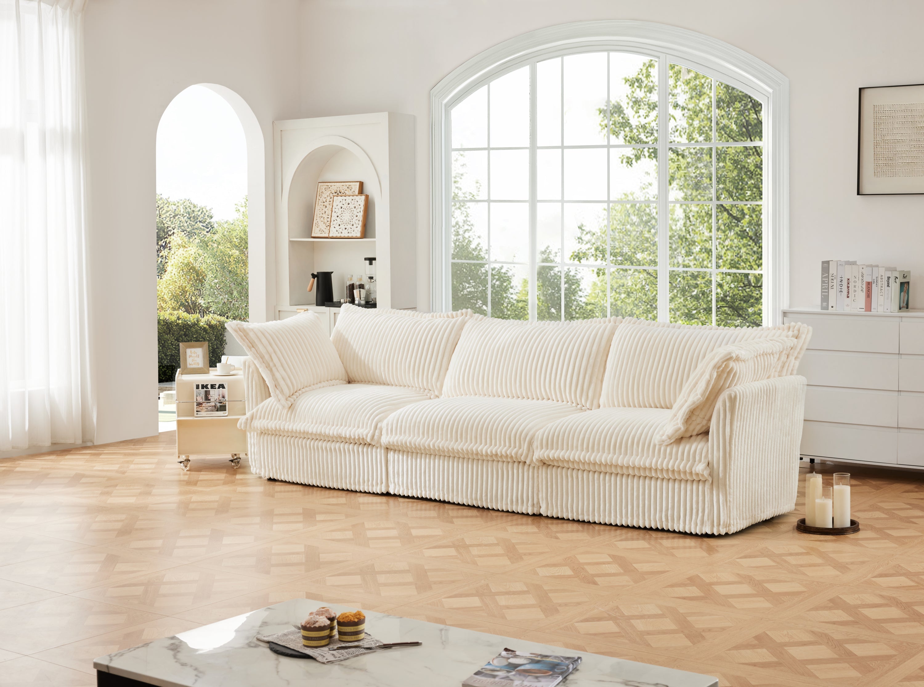 Fluffy 3-Seat Modular Sofa in Corduroy Cream #OttOnly_0 #Fabric_Corduroy Cream