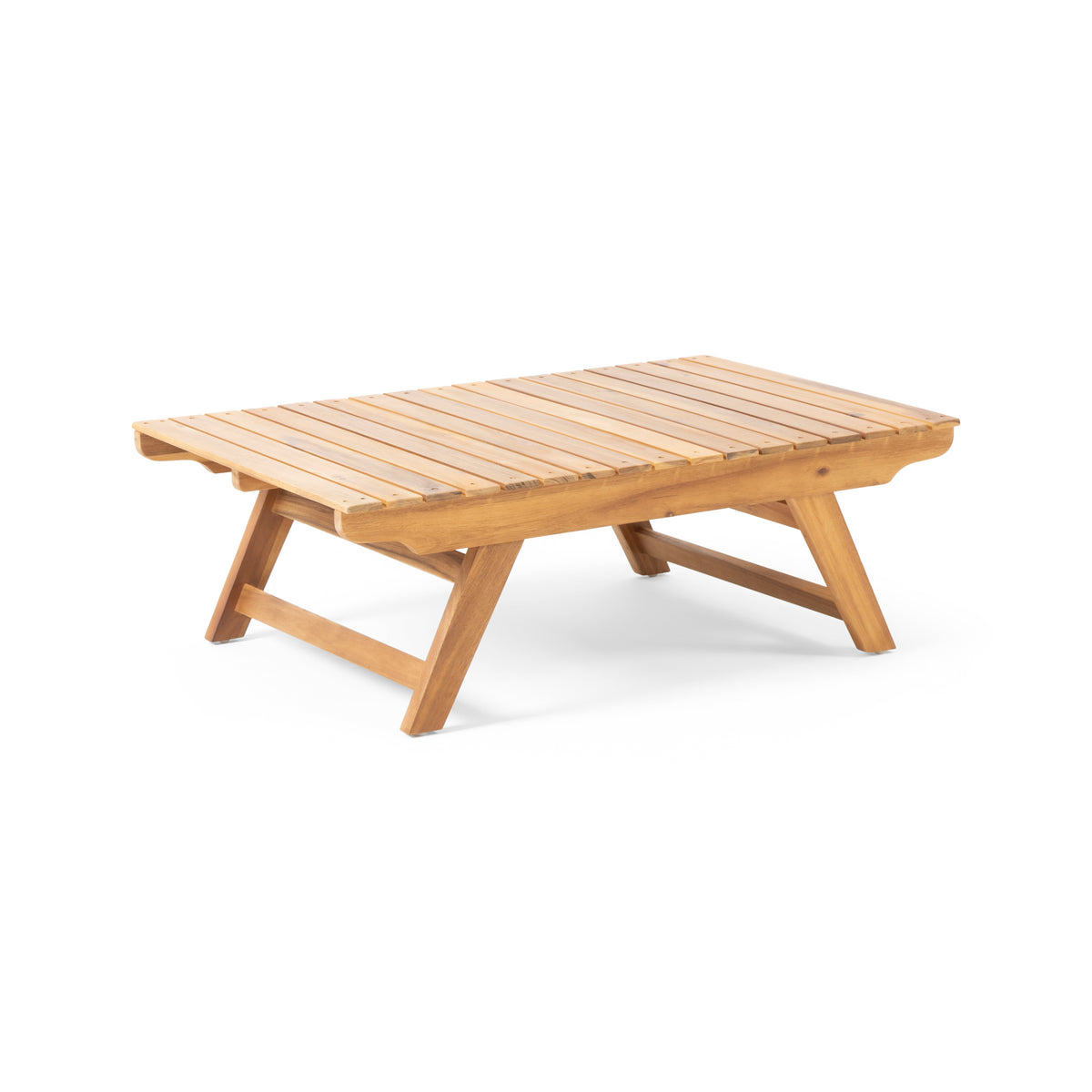 Teak Finish Solid Wood Outdoor Coffee Table, 37 in Wide