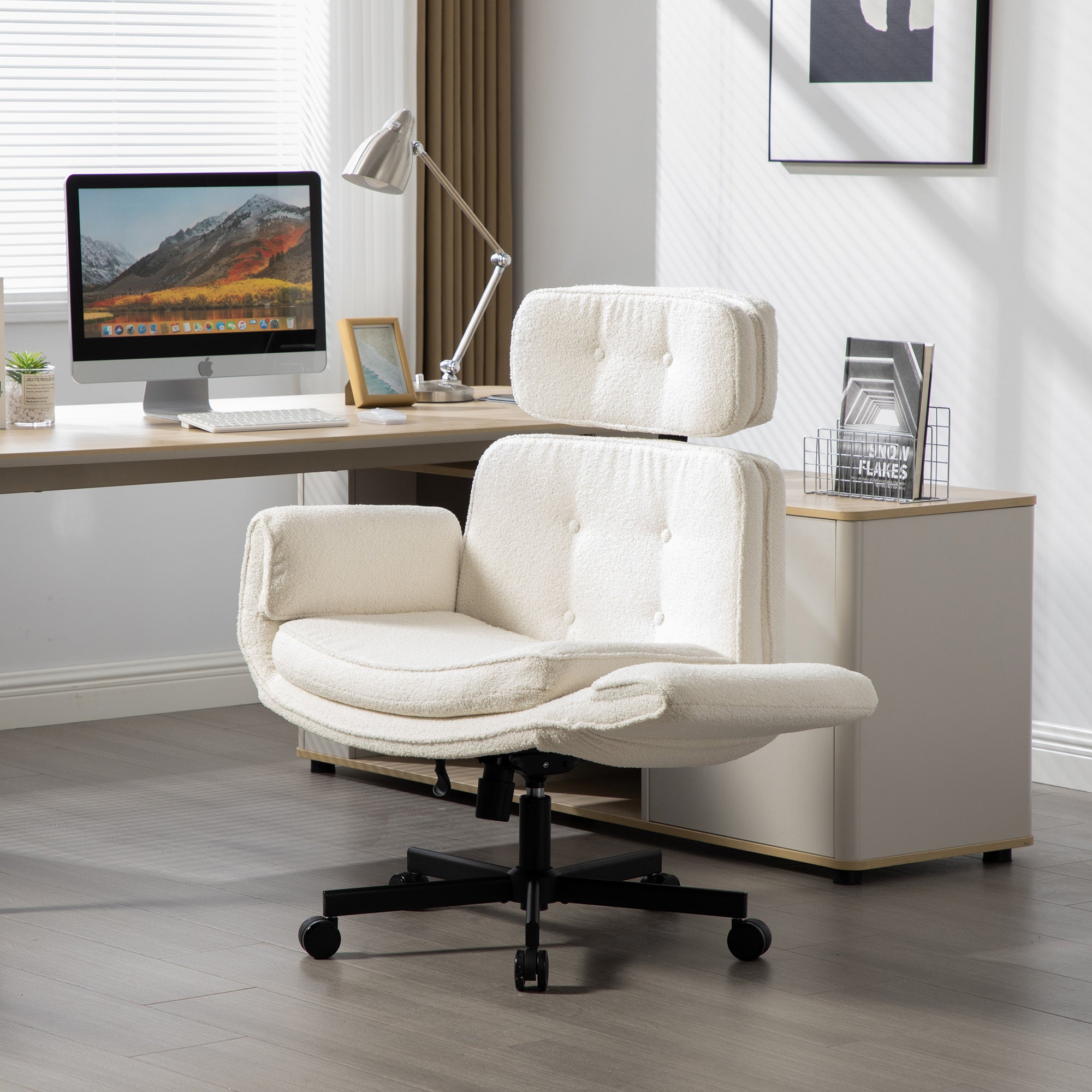 Ivory Fabric Office Chair, Swivel, 300 lb