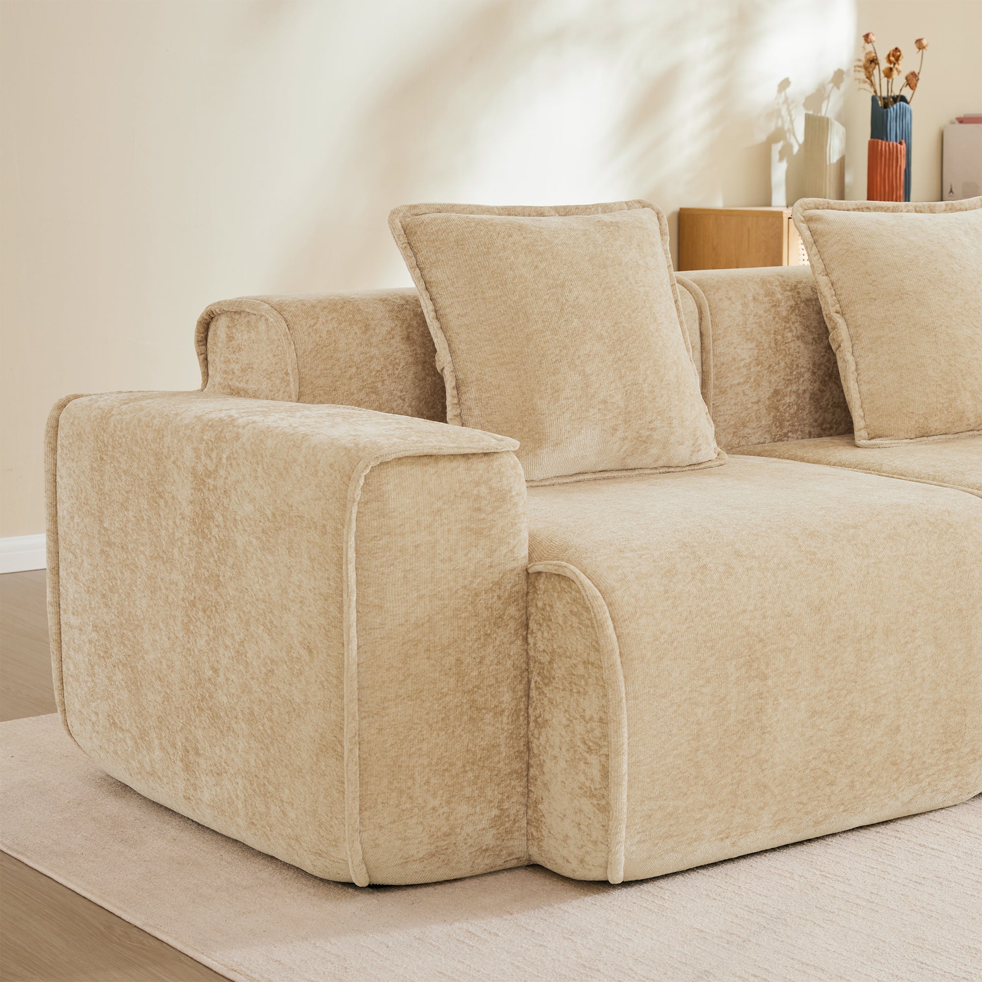 Seneca 4-Seat Boneless Couch in Camel #Color_Camel