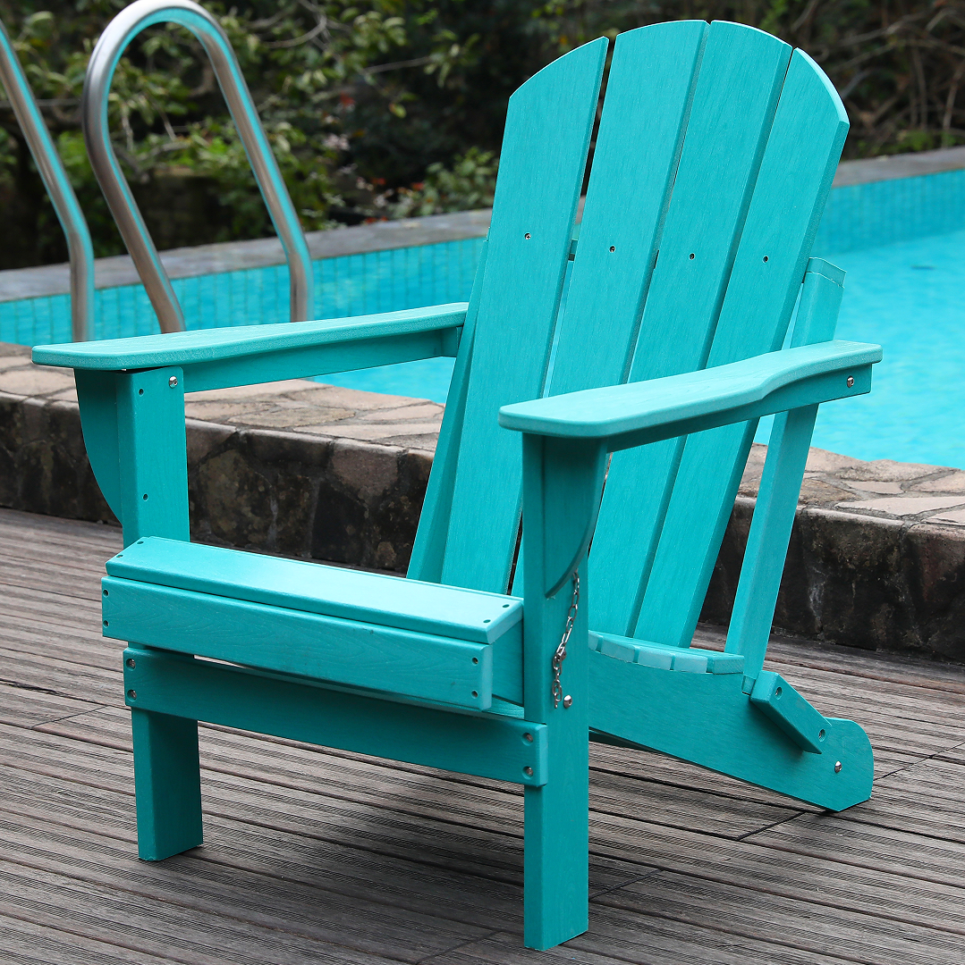 Blue HDPE Folding Adirondack Chair, with Cup Holders