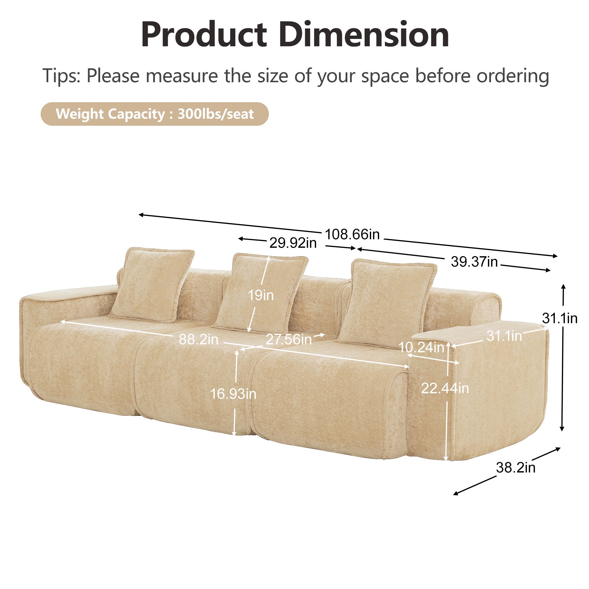 Seneca 3-Seat Boneless Couch in Camel #OttOnly_0 #Color_Camel