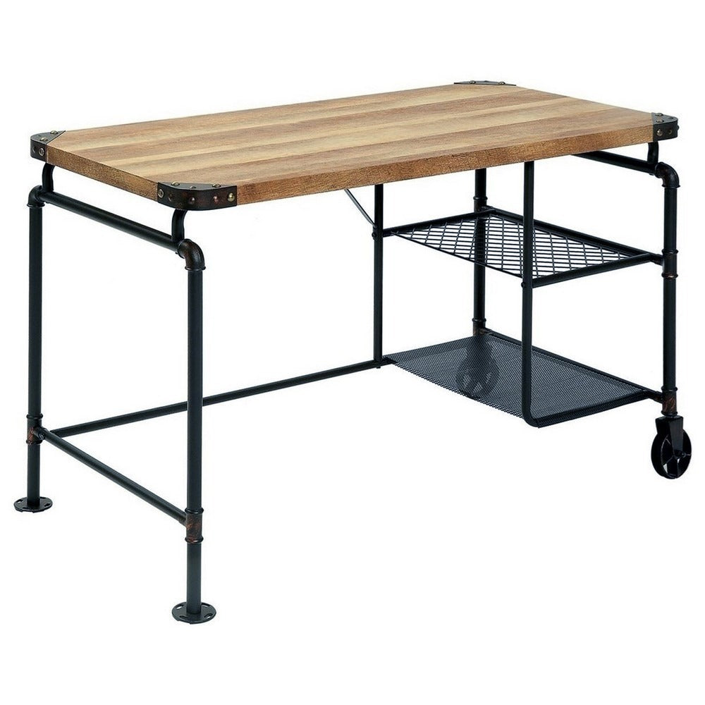 Industrial Writing Desk, Rolling, 47.3 in, Black