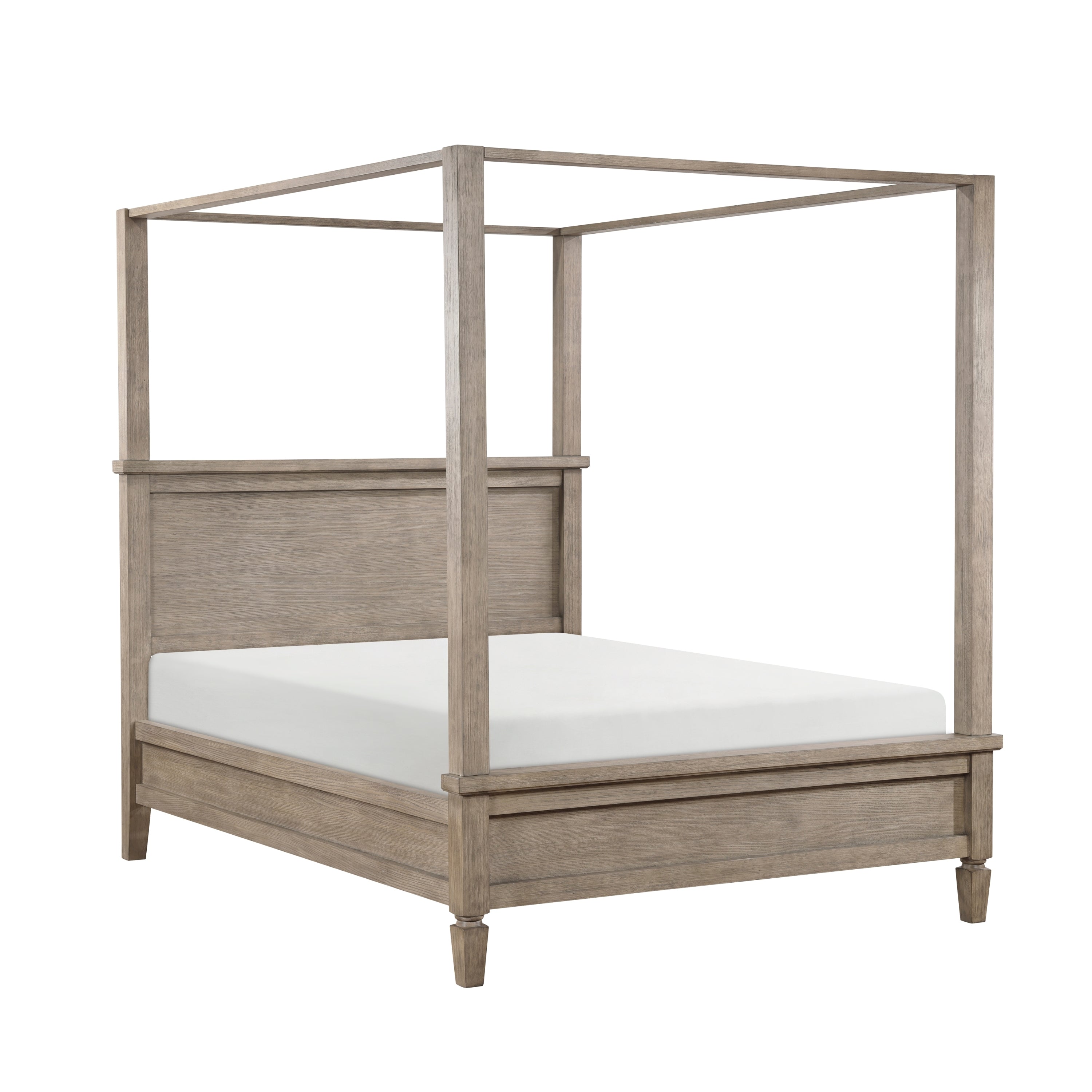 Queen Canopy Bed with USB-C Charging, Oak Finish