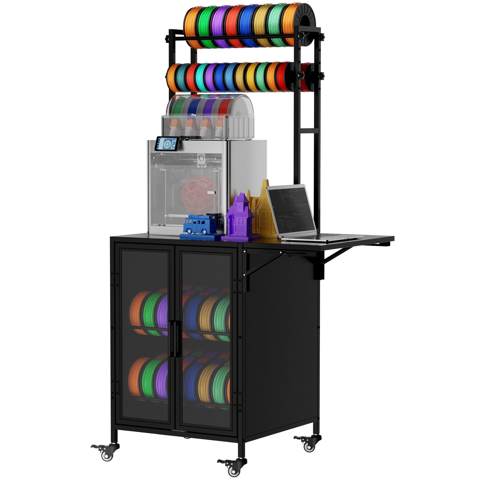 Metal Printer Stand, Swivel, 65 in Tall, Black