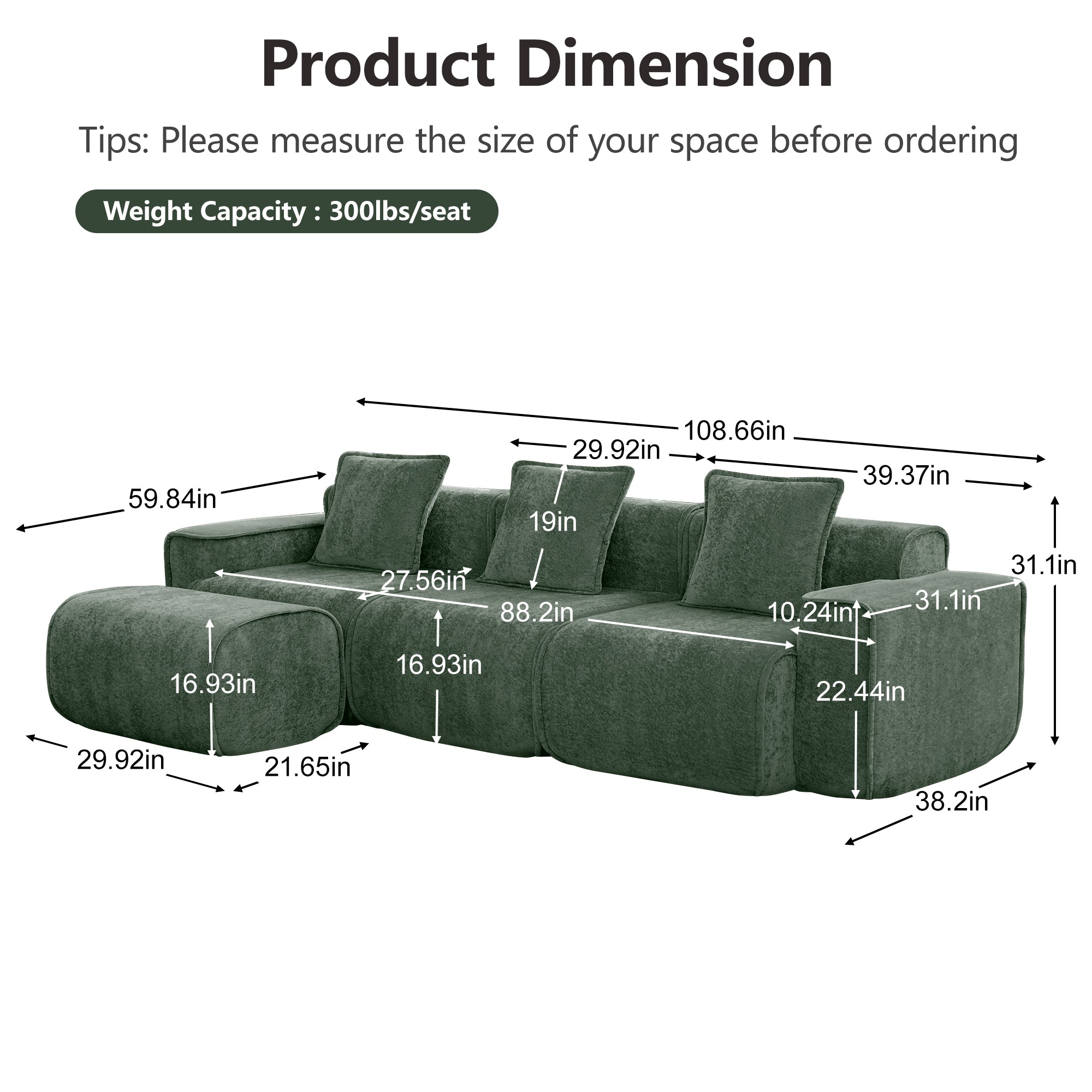 Seneca 3-Seat Boneless Couch in Olive #OttOnly_1 #Color_Olive
