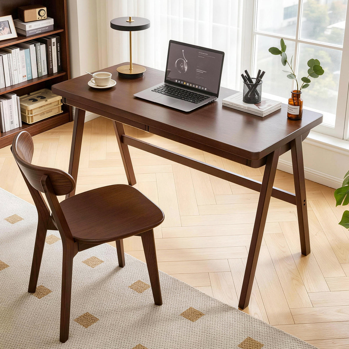 Solid Wood Computer Desk, 39.4 in, Walnut, 30.1 in Tall