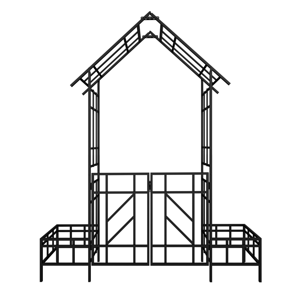 Black Metal Garden Arbor, with Gate, 97.2 in Tall, 80.7 in Wide