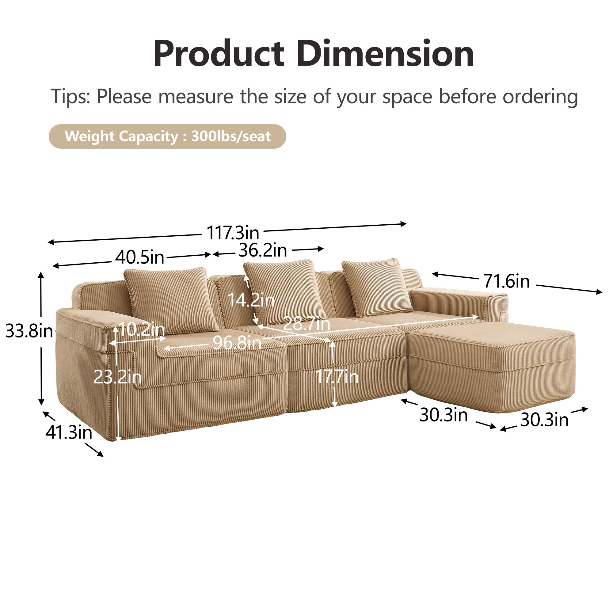 Hudson 3-Seat Boneless Couch in Camel #OttOnly_1 #Color_Camel