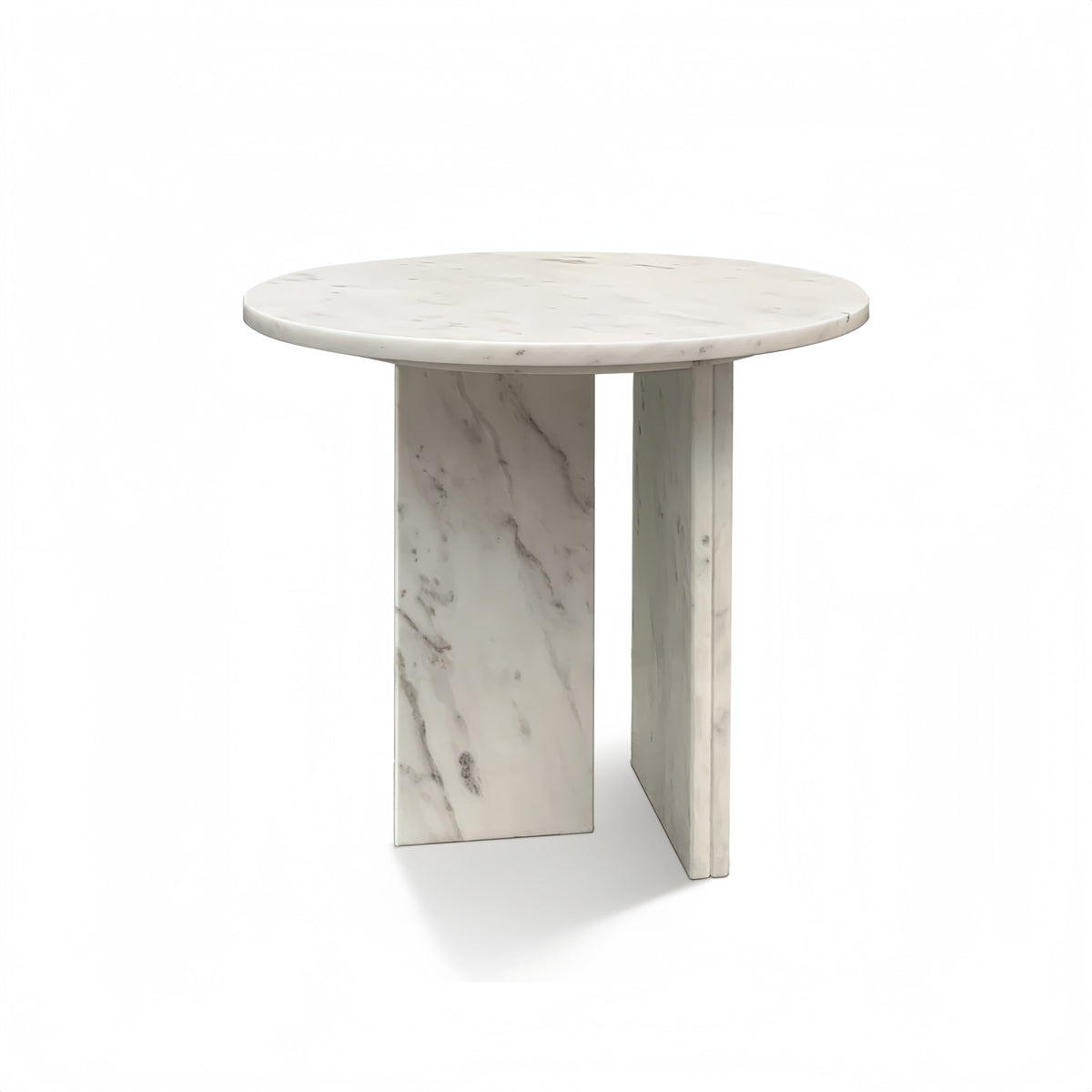 White Natural Marble Round Side Table, 17.7 in
