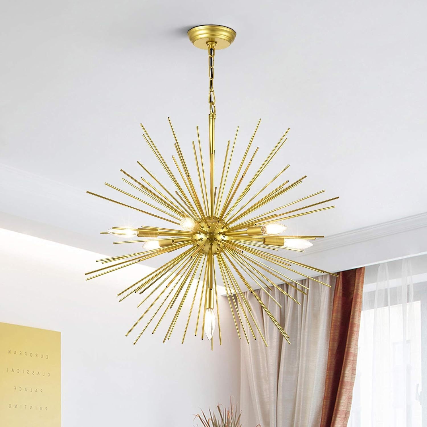 Gold Sputnik Dimmable Chandelier, 26 in