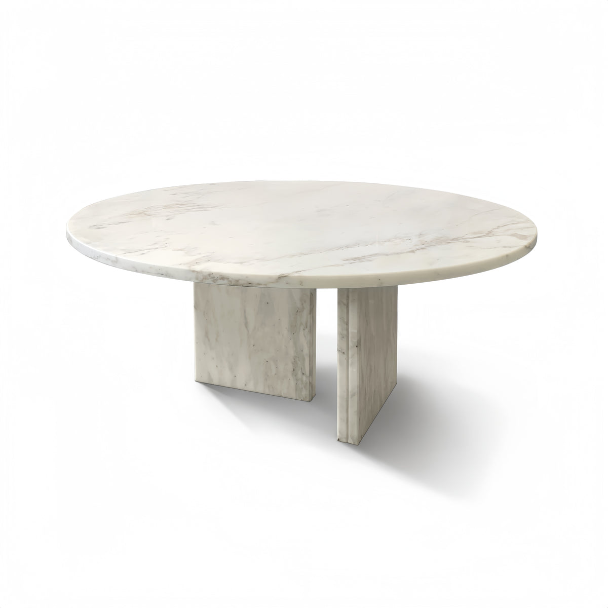 White Genuine Marble Round Coffee Table, 27.6 in
