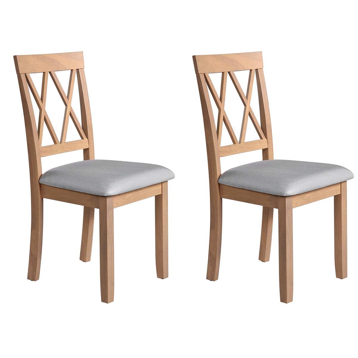 Farmhouse X-Back Dining Chairs Set of 2, Natural Wood, Gray Seat